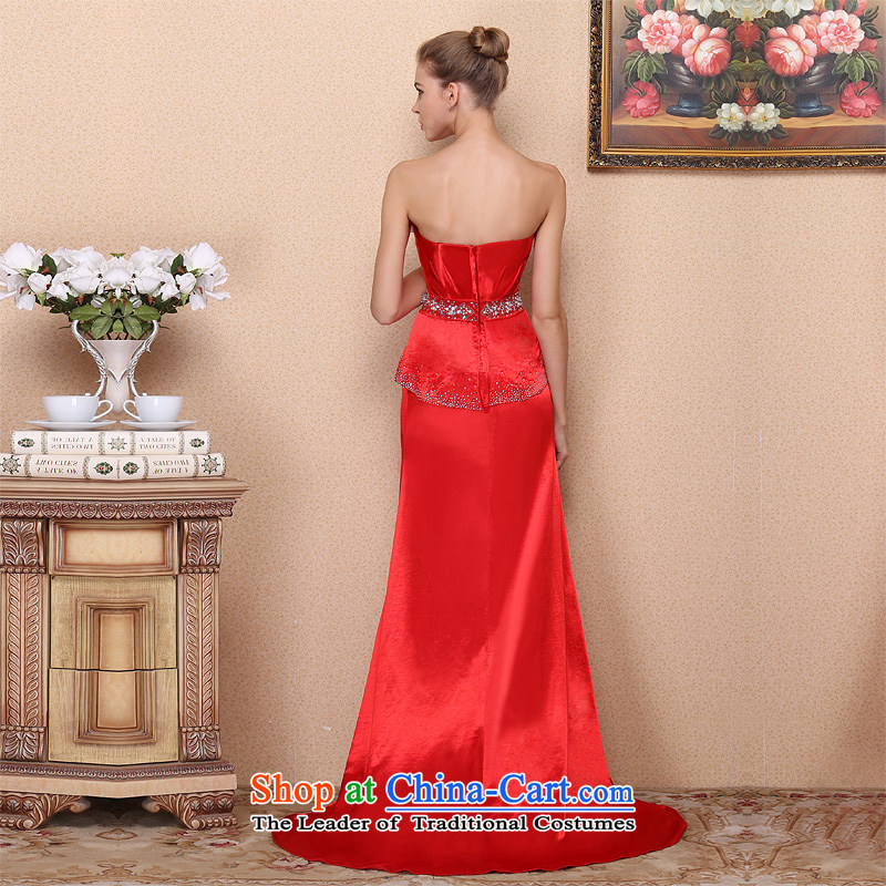 A new bride 2015 Red elegant dress marriage bows dress small trailing Red Dress 701 M, a bride shopping on the Internet has been pressed.