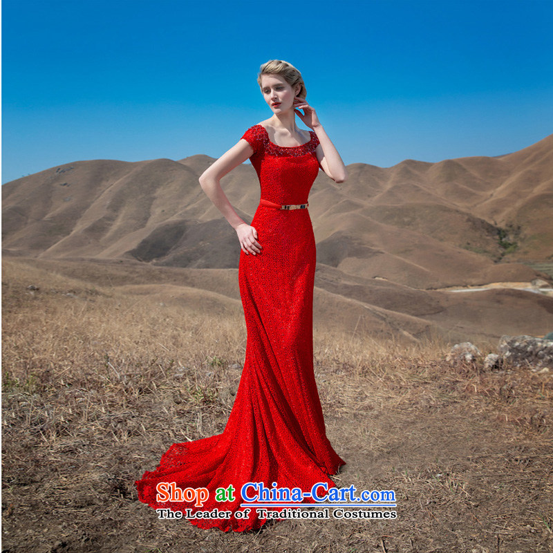 A new bride 2015 Red Tail dress red lace tail elegant dress 576 L, a bride shopping on the Internet has been pressed.