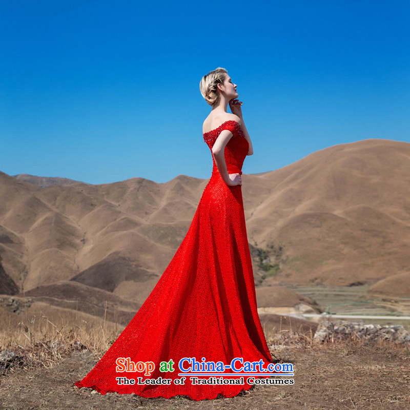 A new bride 2015 Red Tail dress red lace tail elegant dress 576 L, a bride shopping on the Internet has been pressed.