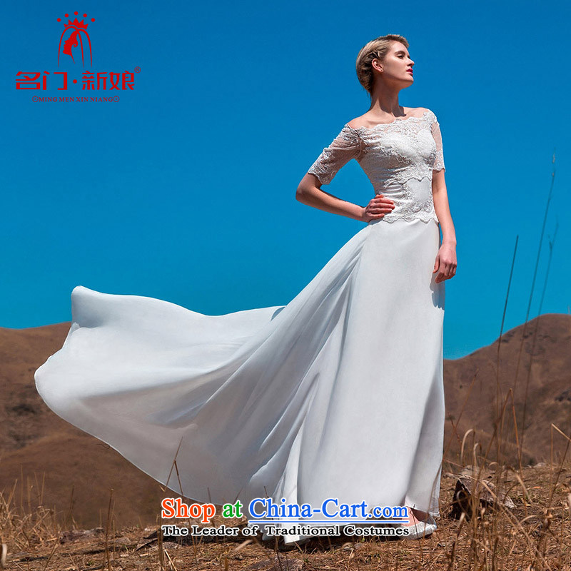 A new 2015 bridal dresses trailing white elegant dress two kits lace in cuff 572 M
