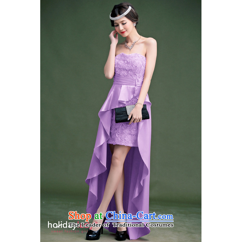 The end of the light _MO_ 2014 4 QIAN rose lace spend large dovetail Sau San banquet dress skirt bride bridesmaid small dress code are Violet 236