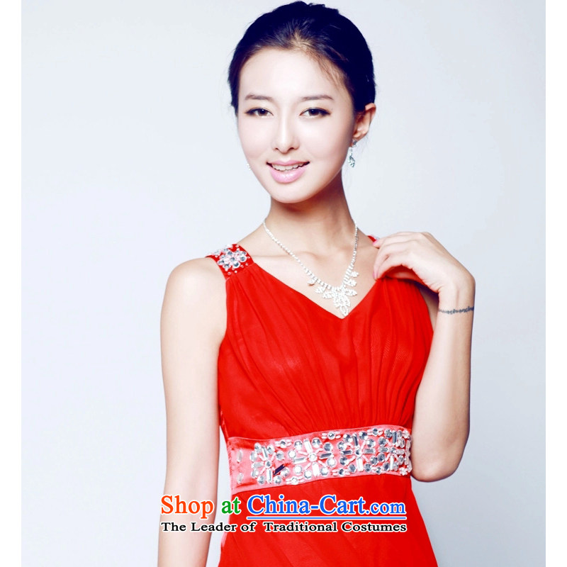 2014 new mak-hee elegance Red Dress Short of marriage bows bridesmaid to skirt water drilling, Red S/155, decorated short mak-hee , , , shopping on the Internet