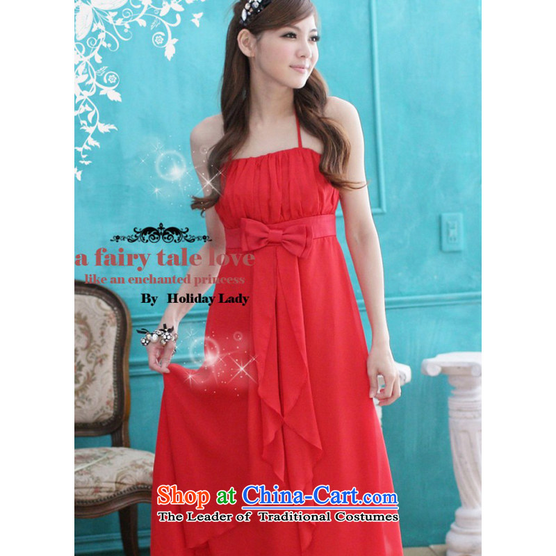 The end of the light _QIAN MO_ sweet irrepressible bypass must also tie dress long skirt dress evening dresses2228 red L