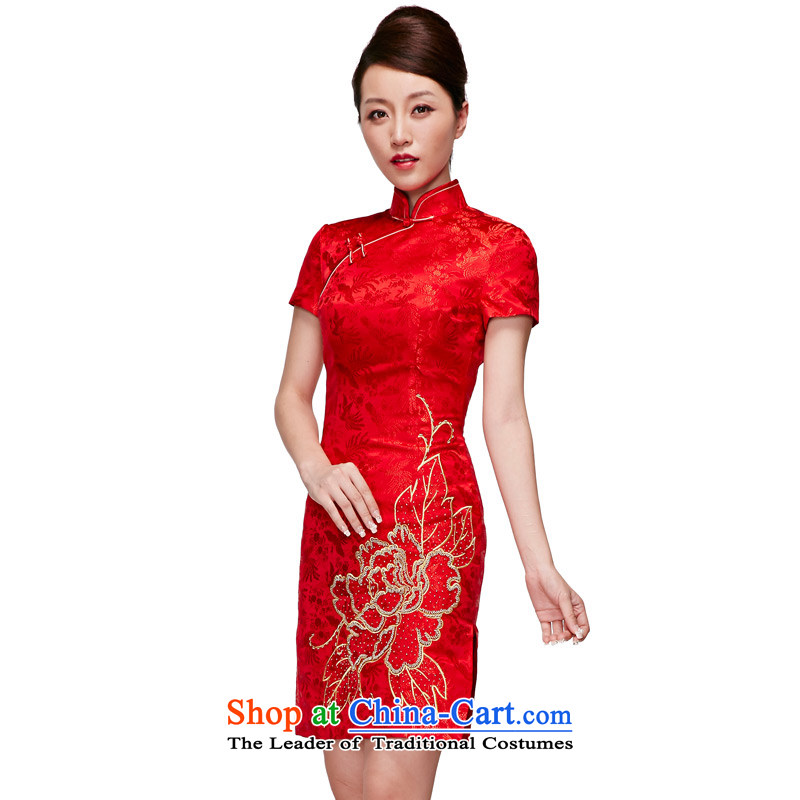 Wooden spring and summer of 2015 is really the new bride embroidered red short of Qipao wedding dress female package mail 01238 05 red wood really a , , , XL, online shopping