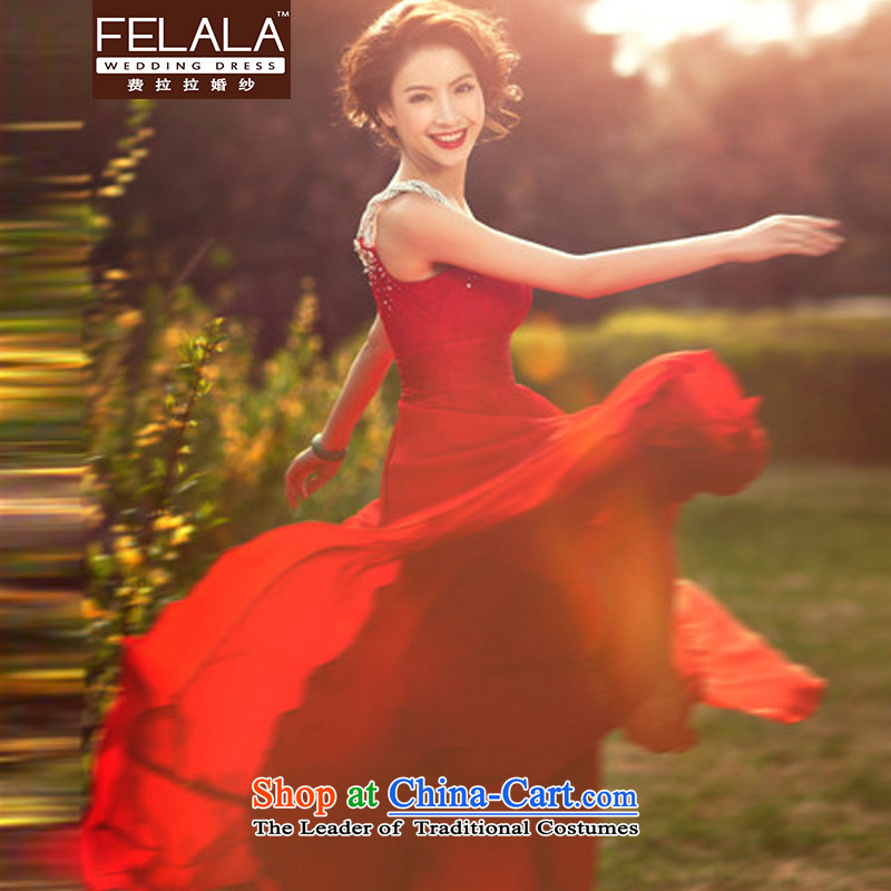 Ferrara Red Beveled Shoulder evening dresses 2015 new marriages bows services wedding dresses spring long L Suzhou Shipment