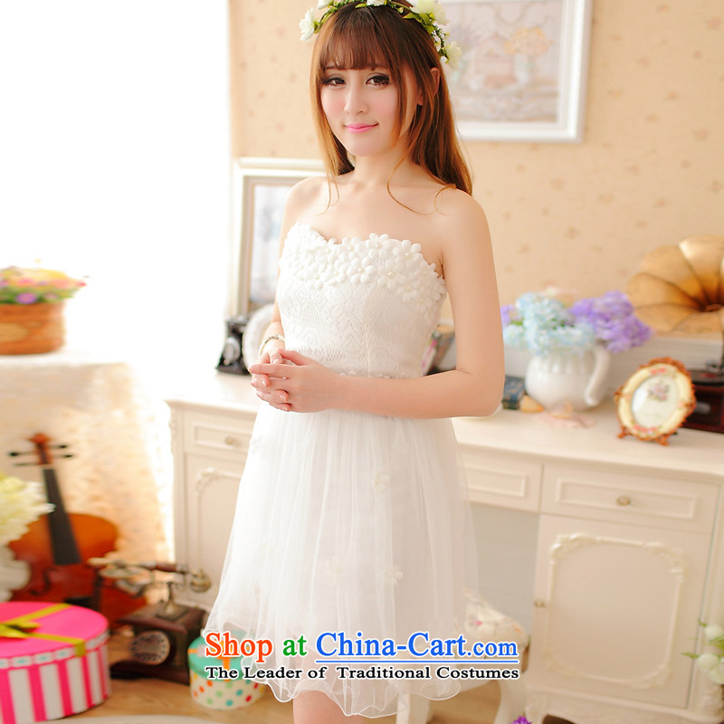 Honey bej stereo little flowers bows services evening dresses and chest skirt evening dresses dresses short skirts of Princess Dinner Show the ceremony performances under the auspices of white, honey bay (mibeyee) , , , shopping on the Internet
