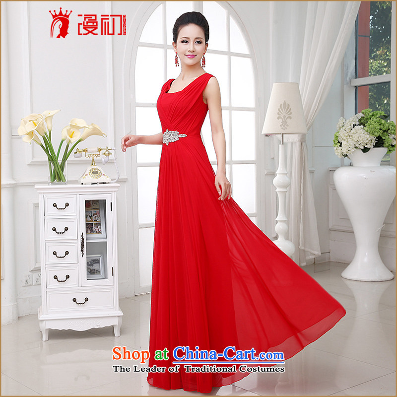At the beginning of Castores Magi evening dress 2015 new shoulders dress long Korean video thin diamond jewelry Sau San married female RED M, bows to diffuse the early shopping on the Internet has been pressed.