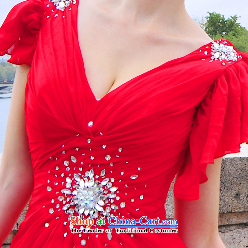 2015 new wedding dresses stunning V-Neck flash drill Foutune of video thin Wedding banquet service L3003 bows red tail 165-S, 30cm full Chamber Fong shopping on the Internet has been pressed.