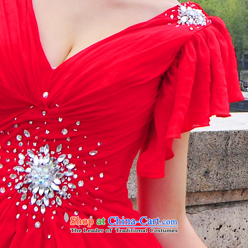 2015 new wedding dresses stunning V-Neck flash drill Foutune of video thin Wedding banquet service L3003 bows red tail 165-S, 30cm full Chamber Fong shopping on the Internet has been pressed.