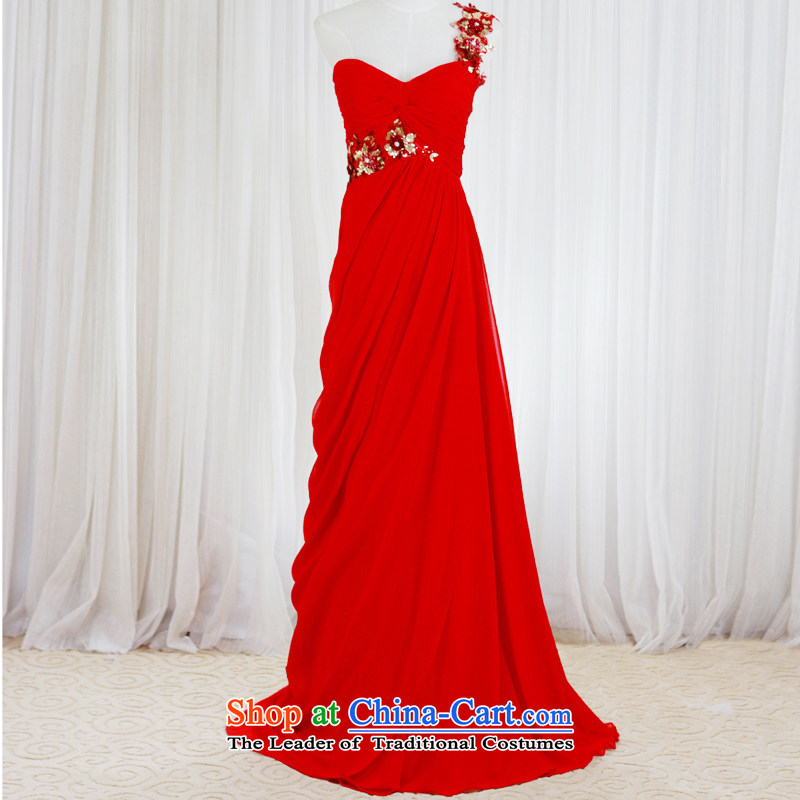The Korean version of the new 2015 wedding dress shoulder straps wedding red Sau San toasting champagne evening dress uniform L951  173-XL red
