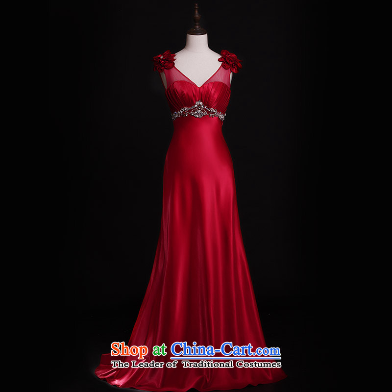 Full Chamber Fang 2015 new dresses L21421 shoulder strap lace wiping the chest long bride bows dress red red uniform tail tailored 15cm