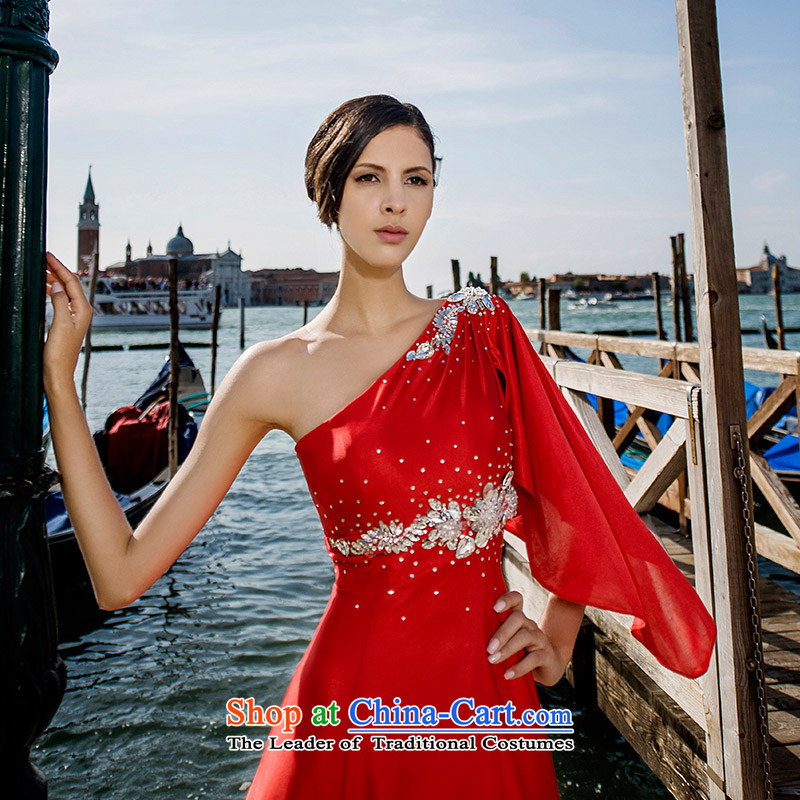 2015 new summer full Chamber Fong MTF Venice real-Shoot Single fly in the Cuff waist shoulder sweet to align the red dress uniform L21448 bows red 165-M, full Chamber Fong shopping on the Internet has been pressed.