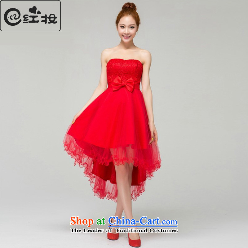 Recalling that hates makeup and summer wedding dresses marriages 2015_ bridesmaid red bows services before long after short cheongsam dress L13782 RED?XXL