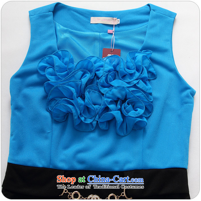   Stylish OL knocked color Jk2.yy fungus round-neck collar minister cuff small packages and thick MM dress video thin dresses J9706  XXXL Blue Photo, prices, brand platters! The elections are supplied in the national character of distribution, so action, buy now enjoy more preferential! As soon as possible.