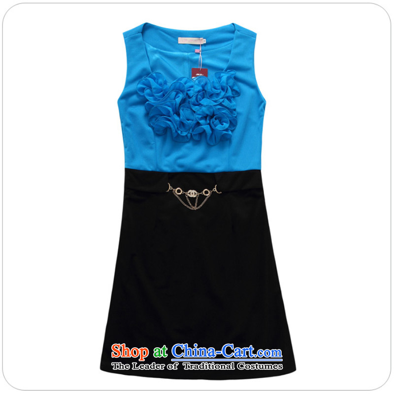   Stylish OL knocked color Jk2.yy fungus round-neck collar minister cuff small packages and thick MM dress video dresses J9706 thin blue XXXL,JK2.YY,,, shopping on the Internet