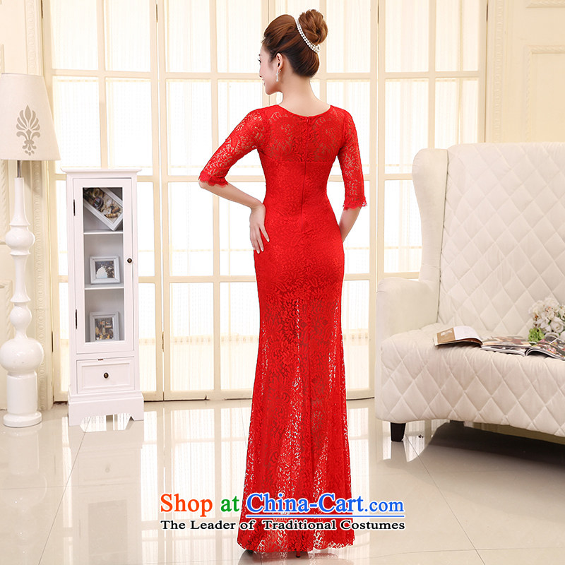 The HIV NEW 2015 wedding dress bride bows long gown marriage 7 cuff lace crowsfoot deep V dress L0033 Sau San Red XL, HIV Miele shopping on the Internet has been pressed.