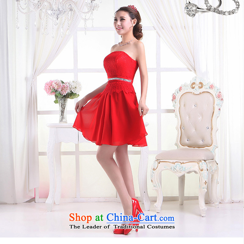 Embroidered short of the bride is wiping the chest bridesmaid lace small short skirts marriages red bows evening dresses 201 new strap butterfly engraving embroidery lace red LF930 XXL suzhou embroidery brides, shipment has been pressed shopping on the Internet