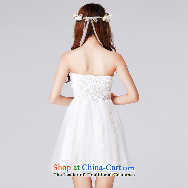Honey bej new sexy bare shoulders water drilling weaving flower buds Mesh Chest wiped off yarn skirt bows services evening dresses dresses princess wedding dress bridesmaid skirts are code, honey white bay (mibeyee) , , , shopping on the Internet