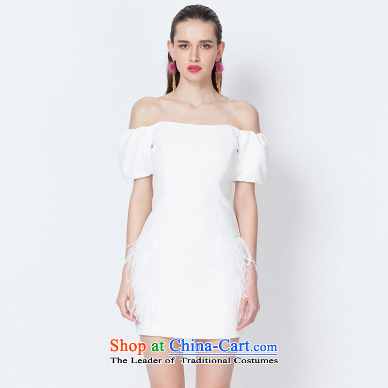 Yi Ge lire /YIGELILA aristocratic manually ostrich feathers dresses and pencil skirts skirt package a field shoulder slips skirt short skirt white 6597, L, Yi Ge Liras (YIGELILA) , , , shopping on the Internet