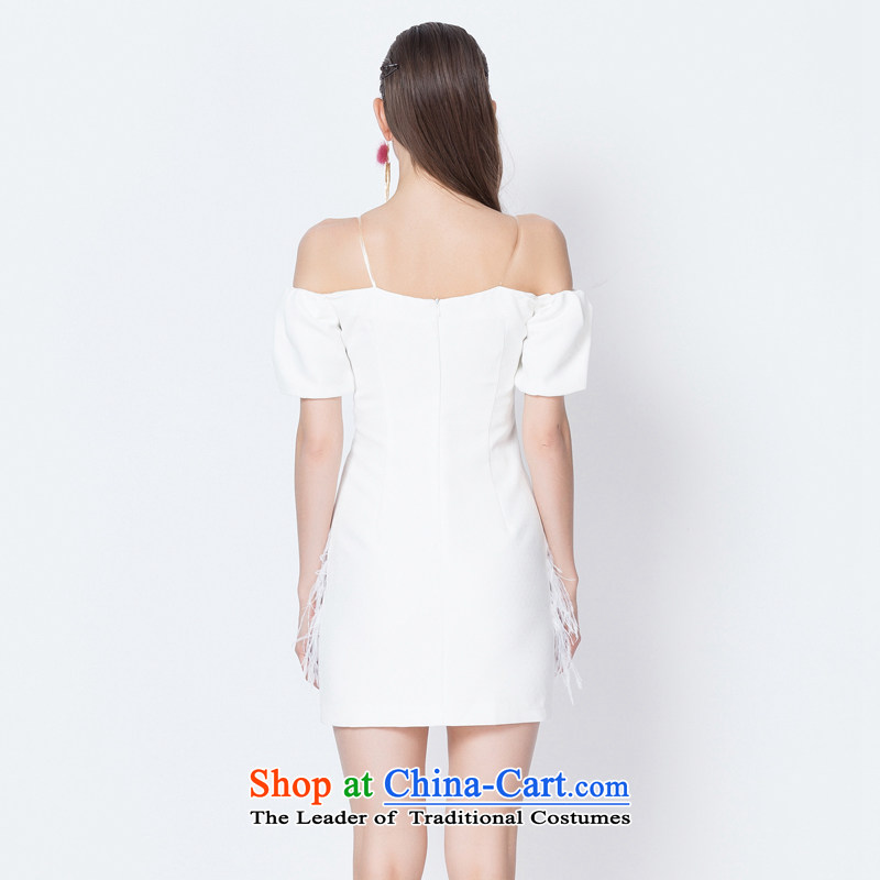 Yi Ge lire /YIGELILA aristocratic manually ostrich feathers dresses and pencil skirts skirt package a field shoulder slips skirt short skirt white 6597, L, Yi Ge Liras (YIGELILA) , , , shopping on the Internet