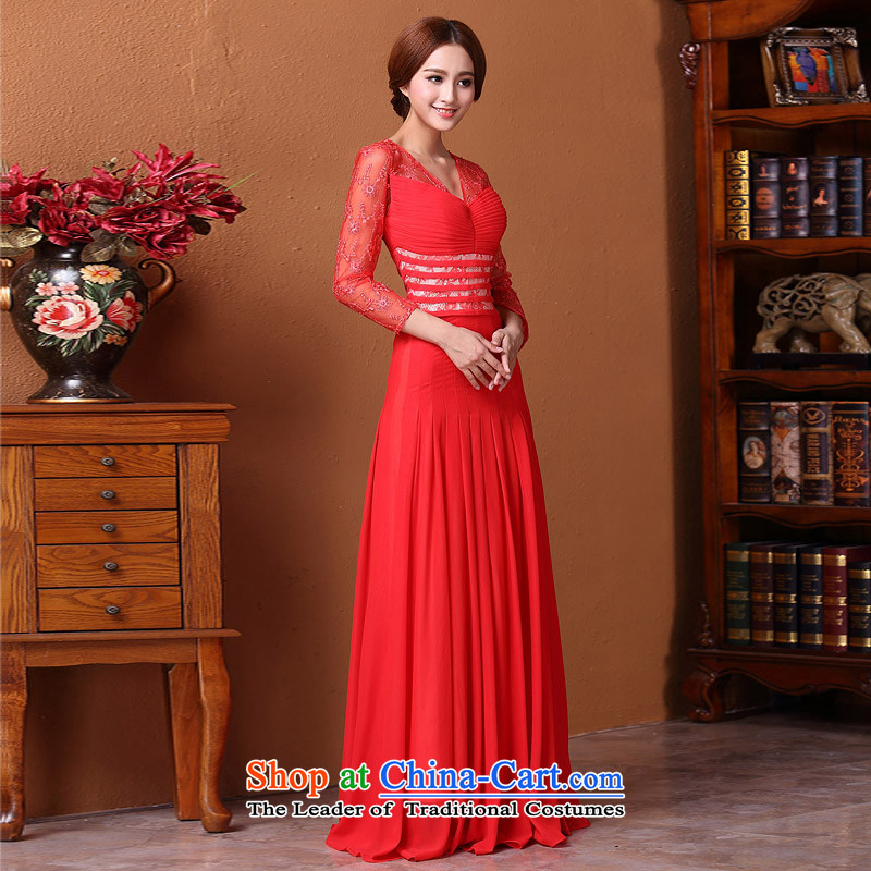 A new bride 2015 Red Dress bows dress lace 9 video thin 605 red sleeved M a bride shopping on the Internet has been pressed.
