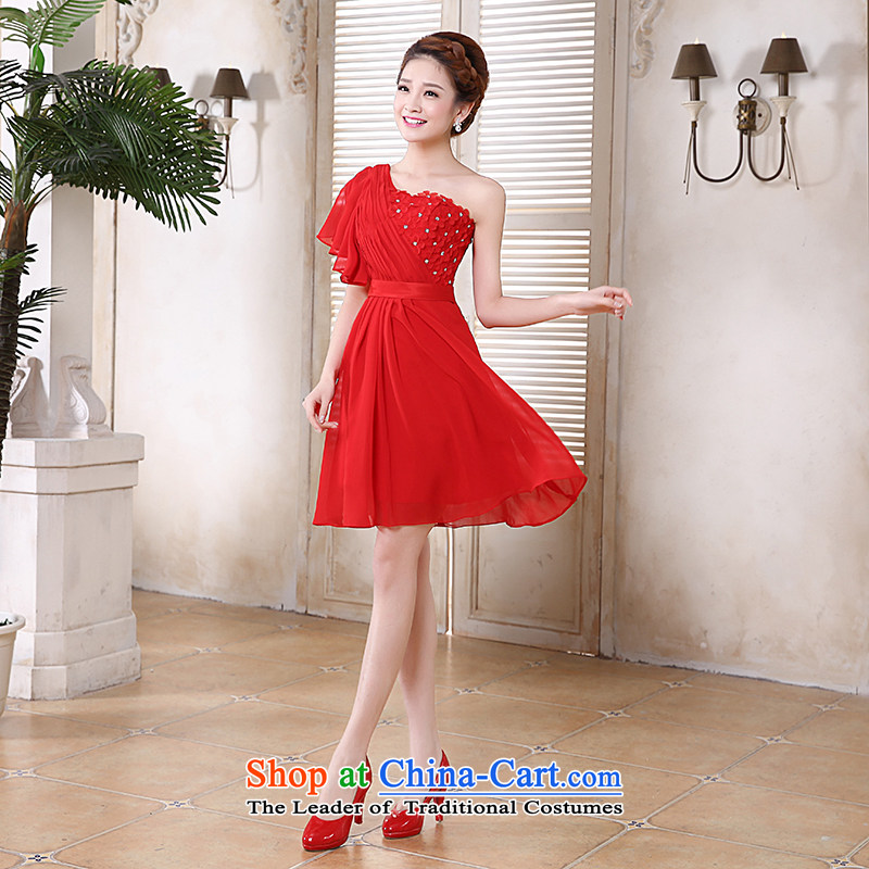 Rain-sang yi bride Wedding 2015 new marriage bows to the princess sweet shoulder short of small dress LF192 bridesmaid Red Red M rain still Yi shopping on the Internet has been pressed.