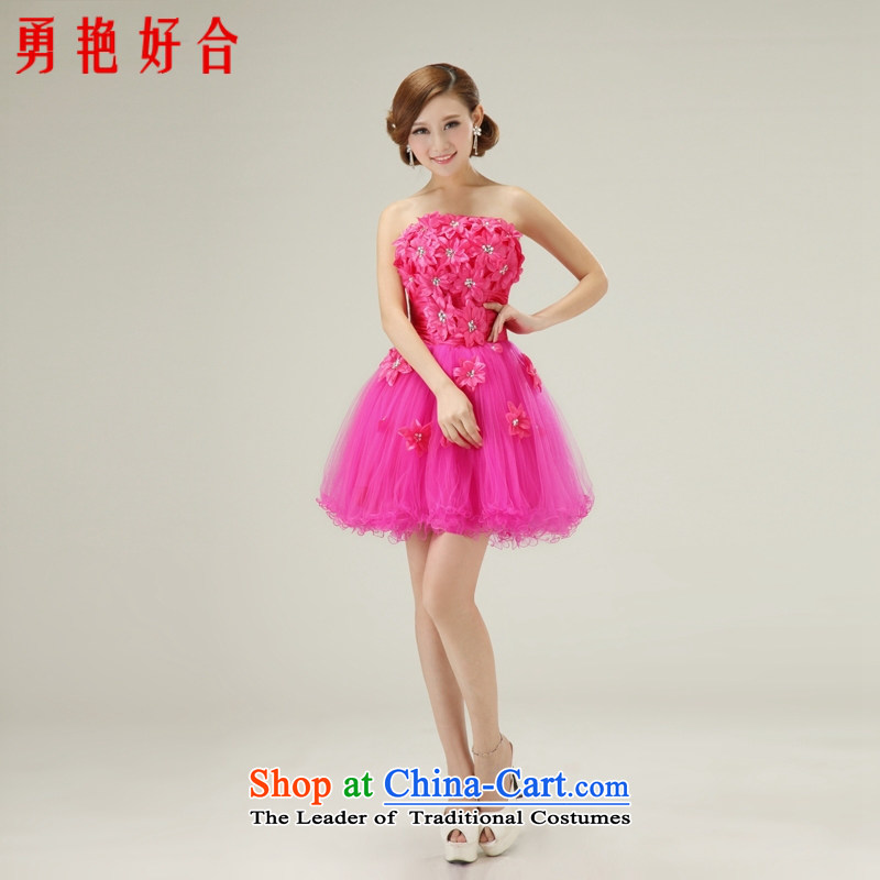 Yong-yeon and?2015 New in red flower short_ bridesmaid dress small dress will make to the red color is not returning Size