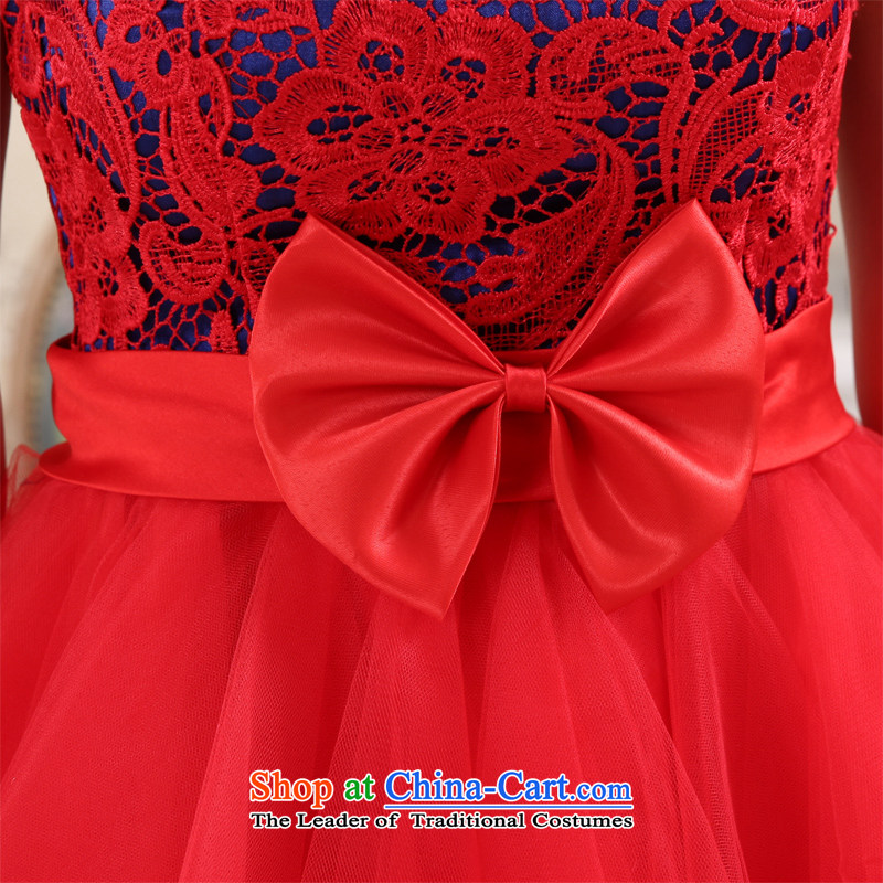 Honeymoon bride 2015 new bride Dress Short, lace short skirt and sisters skirt small dress bows evening dresses gathering performance birthday services RED M honeymoon bride shopping on the Internet has been pressed.