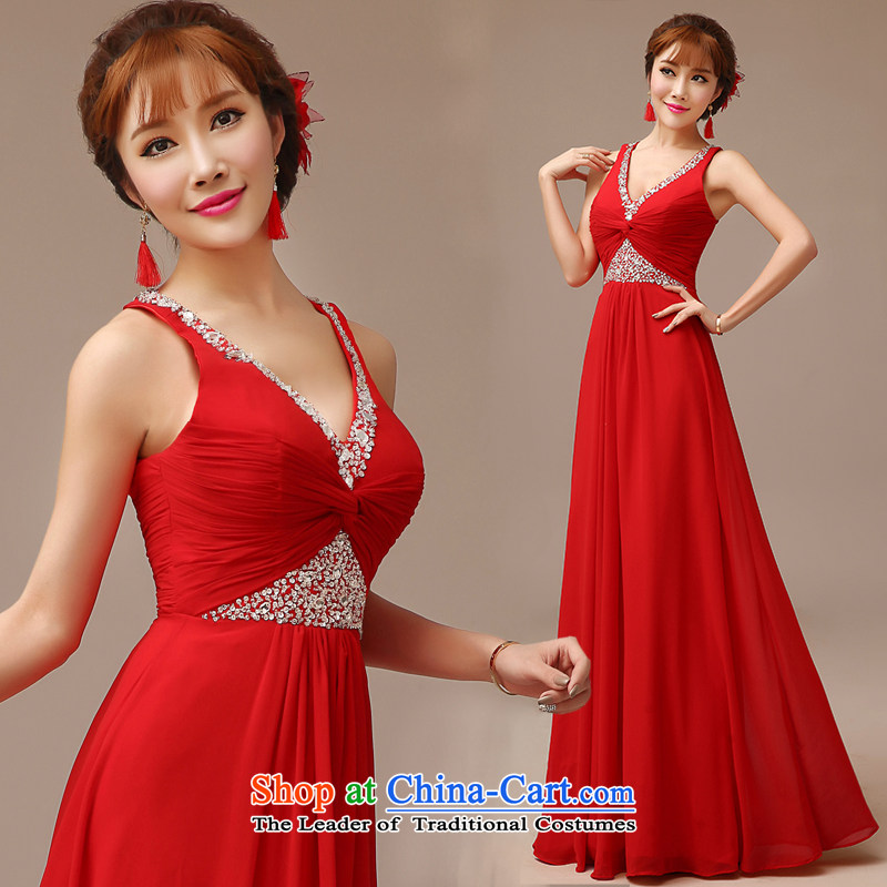  In spring and summer 2015 Man Jie new marriages bows to shoulder strap with red double-graphics v-neck bows services thin red , L, plumbing, , , , shopping on the Internet