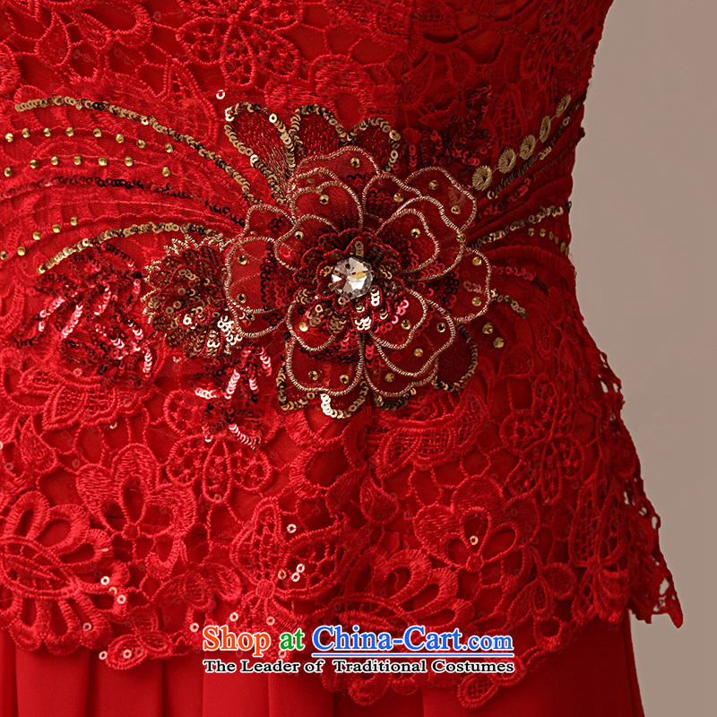 2015 new marriages bows service long word for package retro shoulder lace red dress red , L, plumbing, , , , shopping on the Internet