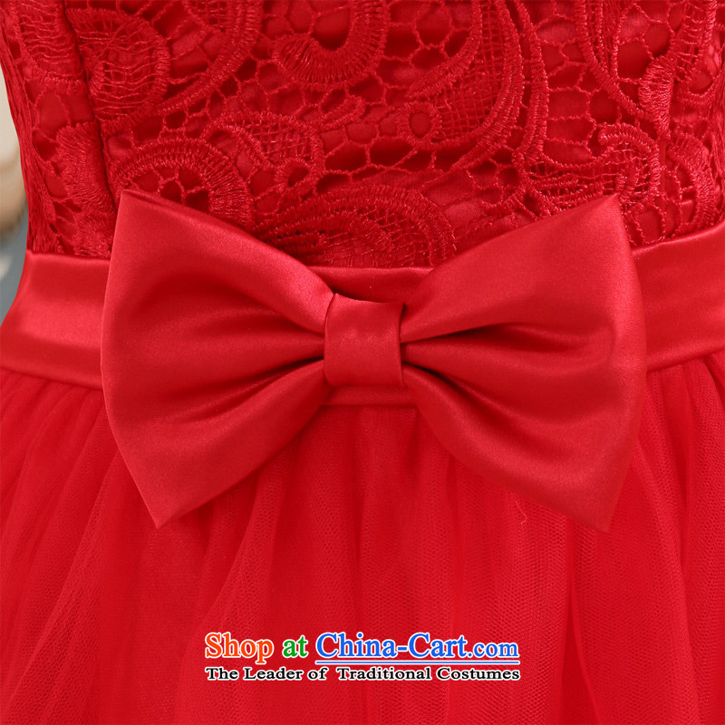 Honeymoon bride in spring and summer 2015 new bride front stub long after the marriage of lace red bows services small gatherings skirt red dress XL, bride honeymoon shopping on the Internet has been pressed.
