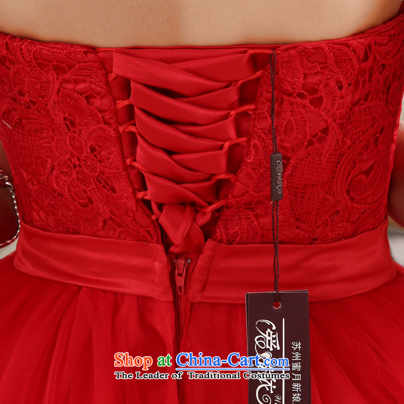 Honeymoon bride in spring and summer 2015 new bride front stub long after the marriage of lace red bows services small gatherings skirt red dress XL, bride honeymoon shopping on the Internet has been pressed.