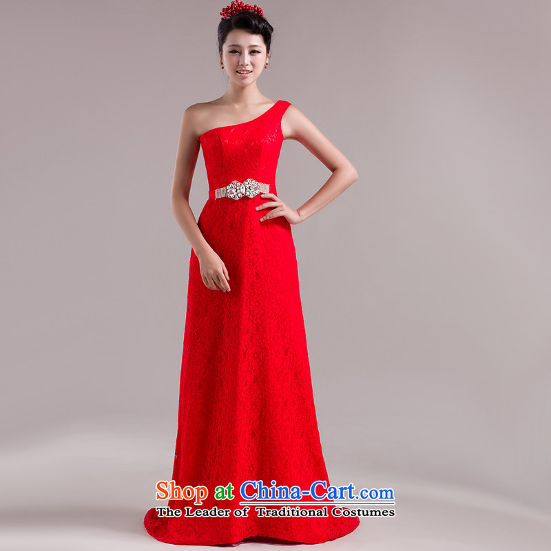 Rain-sang Yi New moderator long skirt temperament, bridal dresses court dress bows services shoulder diamond lace long gown LF104 to drag the red , L, rain is yi , , , shopping on the Internet