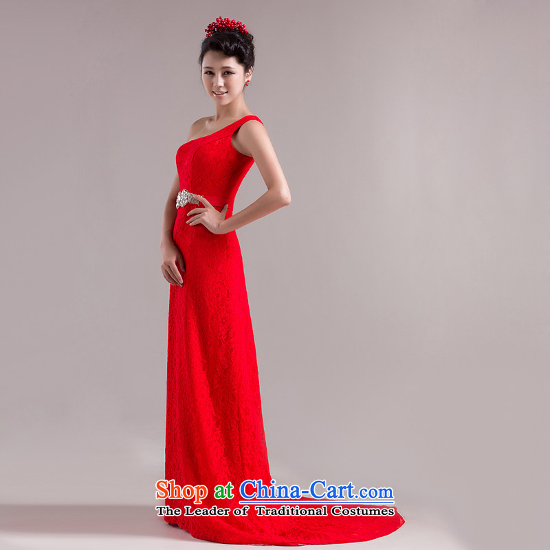 Rain-sang Yi New moderator long skirt temperament, bridal dresses court dress bows services shoulder diamond lace long gown LF104 to drag the red , L, rain is yi , , , shopping on the Internet