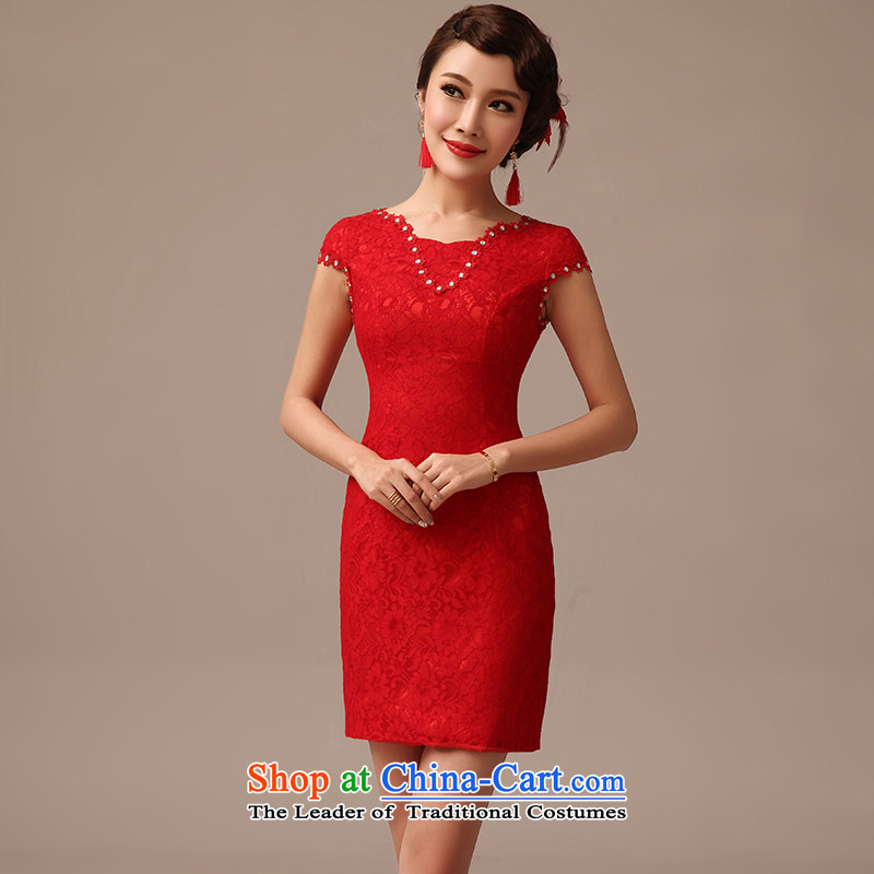In spring and summer 2015 new short, lace, lace bridal services shoulder the word bows red lace wedding dresses RED?M bows