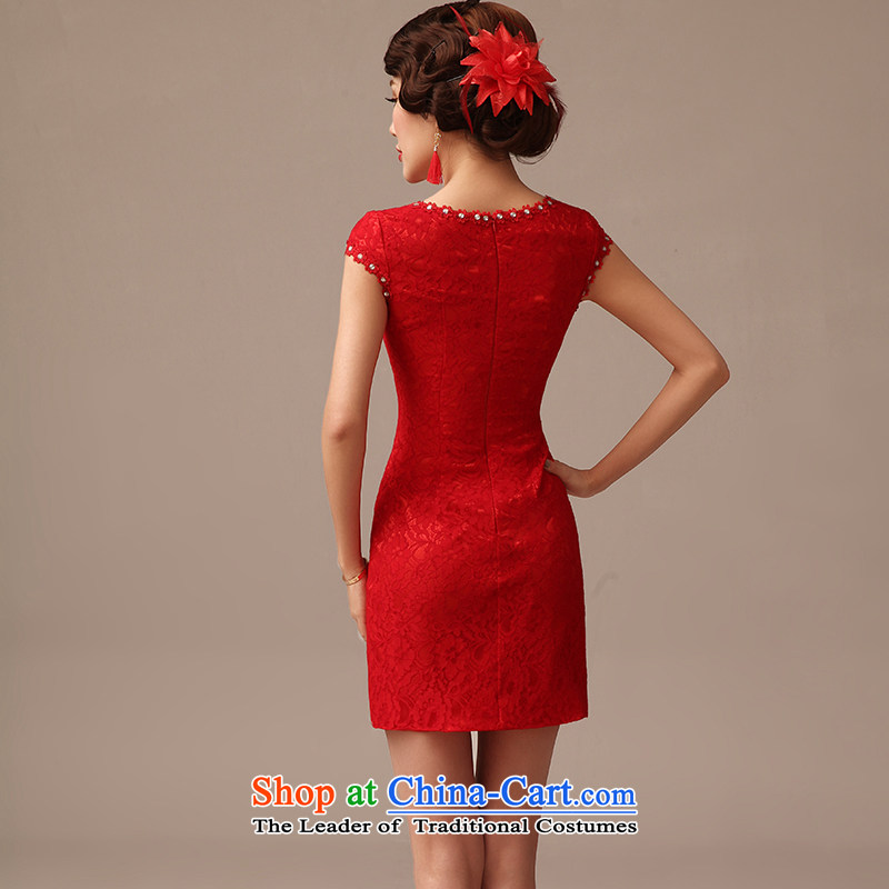 In spring and summer 2015 new short, lace, lace bridal services shoulder the word bows red lace wedding dresses RED M Jie bows Man , , , shopping on the Internet