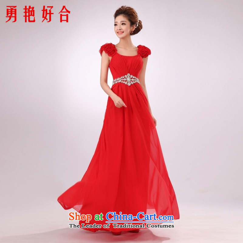 Yong-yeon and2015 new women's skirt long red bride bridesmaid services shoulder dress bows services under the auspices of the size of the Dress red color is not a replacement for a