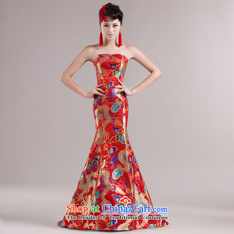 Rain Coat with stars are robes of the dragon, under the auspices of evening dresses marriages bows services small trailing performances qipao LF110 Services Red rainstorm still yi XL, , , , shopping on the Internet
