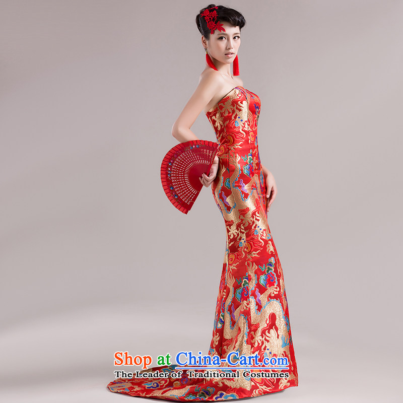 Rain Coat with stars are robes of the dragon, under the auspices of evening dresses marriages bows services small trailing performances qipao LF110 Services Red rainstorm still yi XL, , , , shopping on the Internet