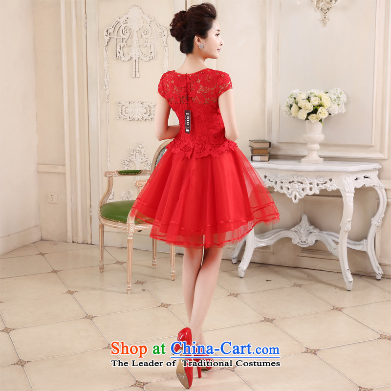 Honeymoon bride 2015 new red married women serving the word bows shoulder lace stylish Sweet dress Sau San spring and summer large red M honeymoon bride shopping on the Internet has been pressed.