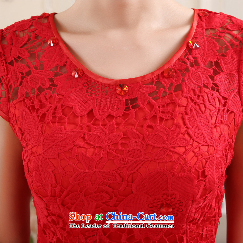 Honeymoon bride 2015 new red married women serving the word bows shoulder lace stylish Sweet dress Sau San spring and summer large red M honeymoon bride shopping on the Internet has been pressed.