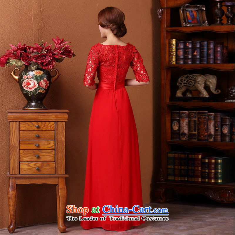 A new bride 2015 Red bows dress water-soluble lace long gown dinner service 592 M, a bride shopping on the Internet has been pressed.