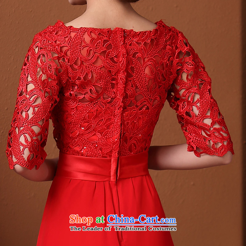 A new bride 2015 Red bows dress water-soluble lace long gown dinner service 592 M, a bride shopping on the Internet has been pressed.