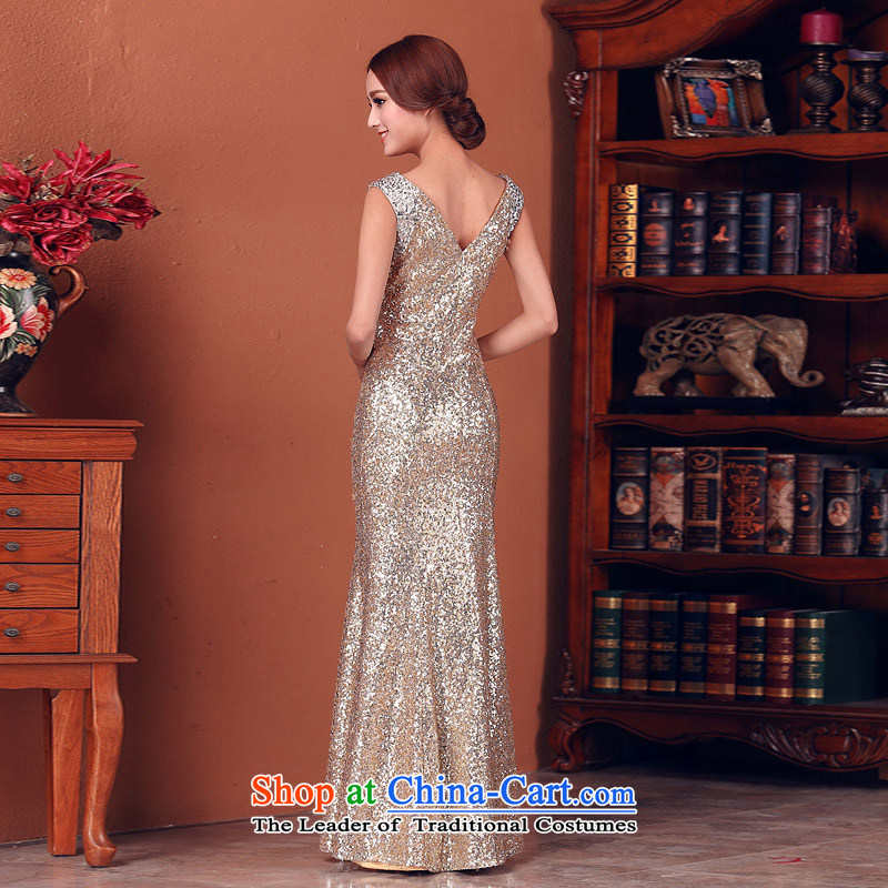 Name the new bride door 2015 dinner dress gold on-chip flash dress wedding dress 580 M, a bride shopping on the Internet has been pressed.