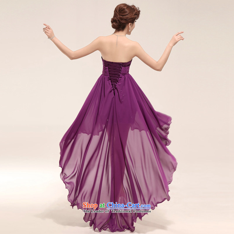 Honeymoon bride new Korean 2015 bride bridesmaid marriage, purple dresses short bows and chest after short gown purple M honeymoon bride shopping on the Internet has been pressed.