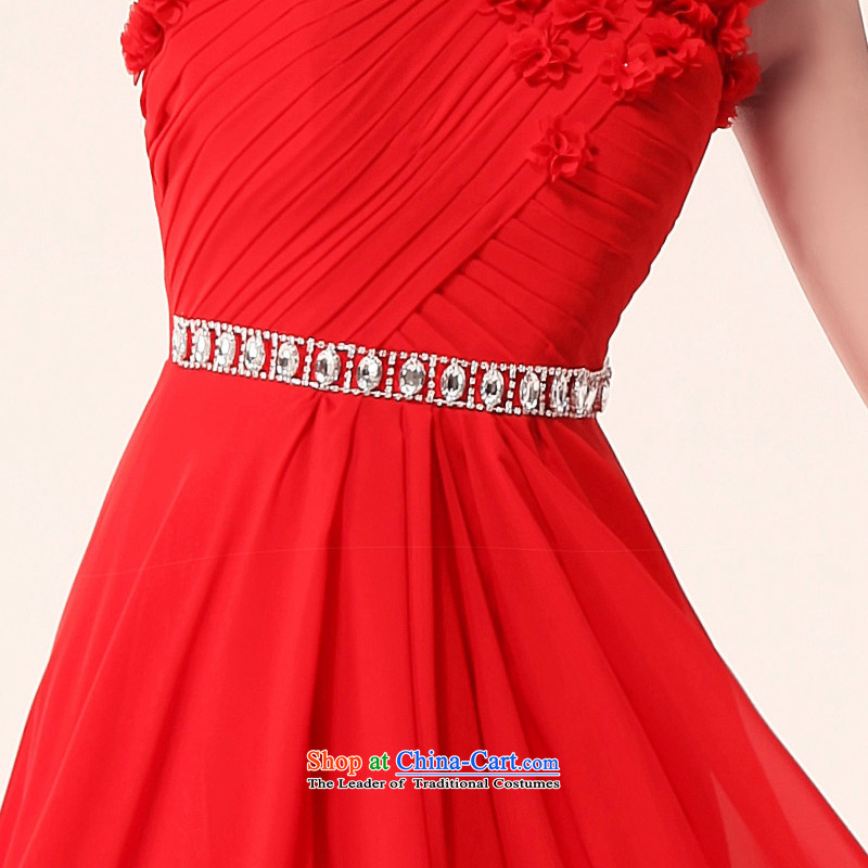 Honeymoon bride 2015 New Red pearl of nail sweet water Shoulder Drill bride evening flower show bows dress RED M, banquet honeymoon bride shopping on the Internet has been pressed.