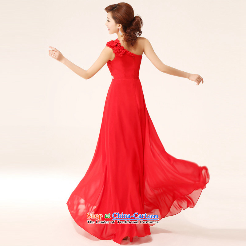 Honeymoon bride 2015 New Red pearl of nail sweet water Shoulder Drill bride evening flower show bows dress RED M, banquet honeymoon bride shopping on the Internet has been pressed.