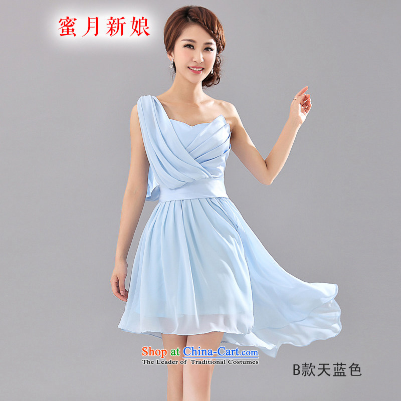 Honeymoon bride bride bridesmaid mission in 2015 dress bridesmaid short skirts of mission sister chiffon dress bows married women B Blue XL, bride honeymoon shopping on the Internet has been pressed.