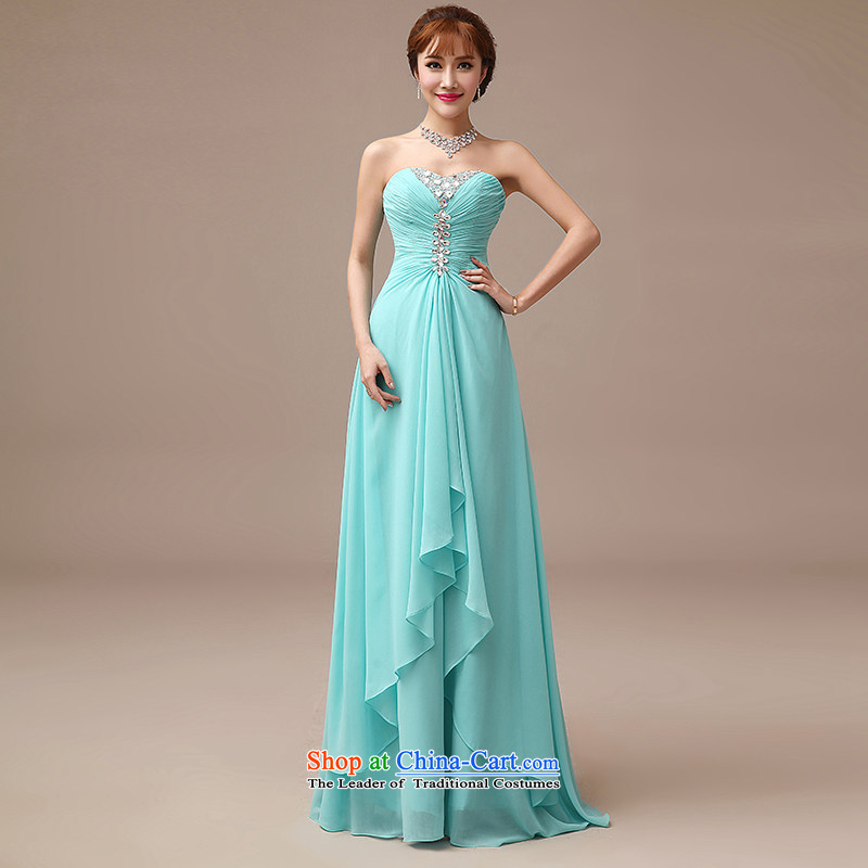 Clean the new 2015 diffuse marriages bows services Korean wiping the chest of diamond ornaments skyblue Sau San dropped gown, Blue M