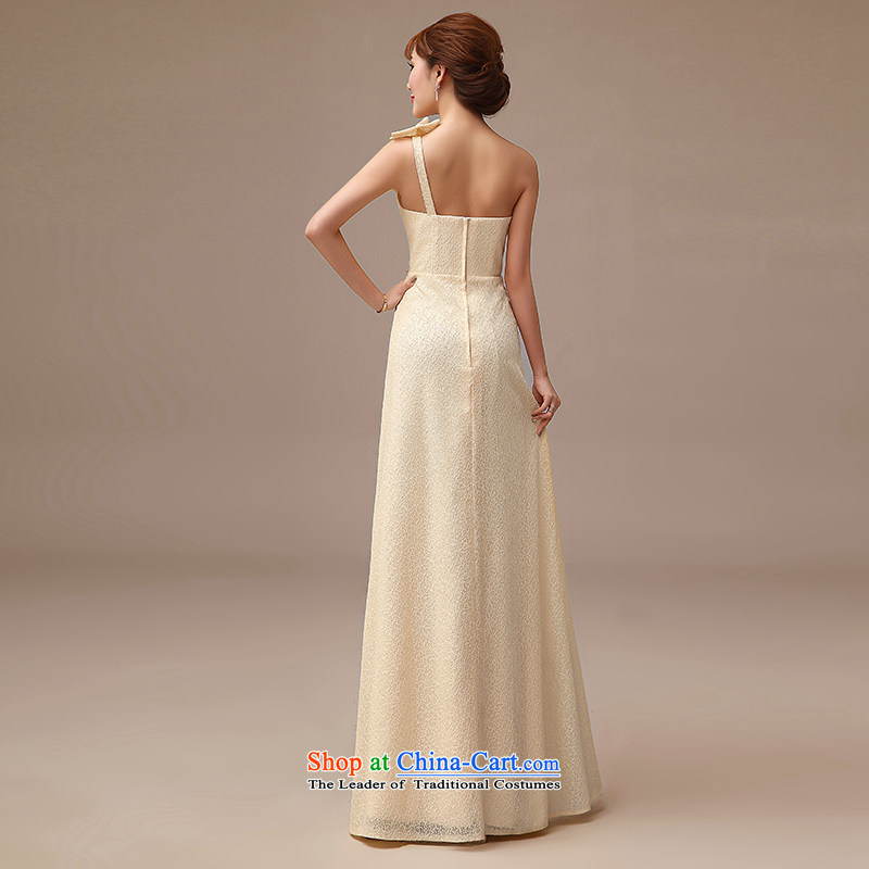 In spring and summer 2015 new elegant shoulder marriages bows dress long champagne color lace evening dress champagne color S, plumbing, , , , shopping on the Internet